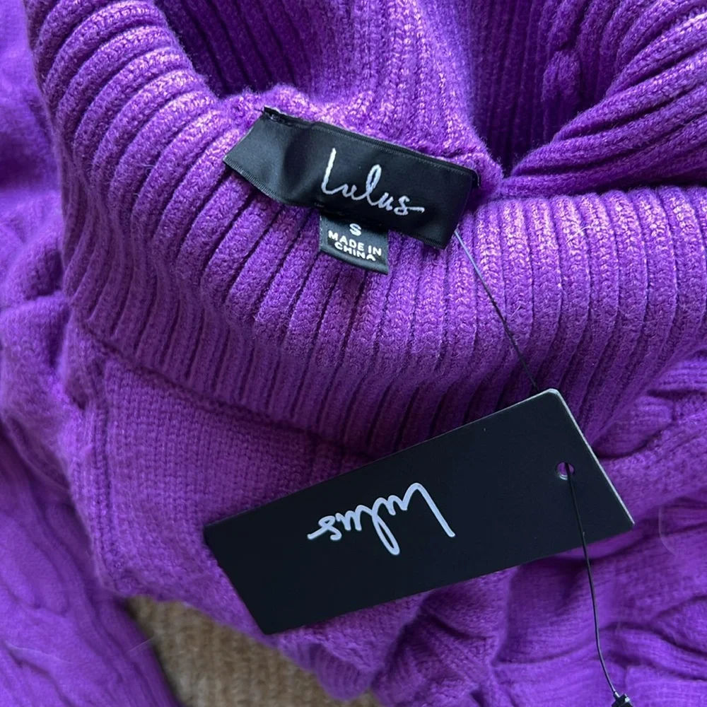 NWT Lulu’s purple turtleneck cable crop sweater - Picture 6 of 6